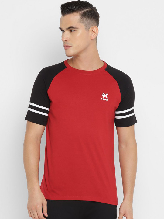 HRX by Hrithik Roshan Men Colourblocked Drop-Shoulder Sleeves Applique T-shirt