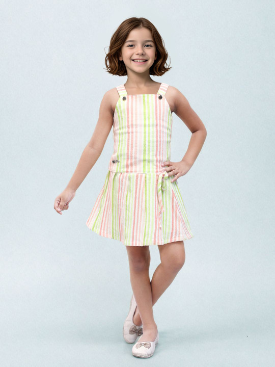 Toonyport Girls Striped Drop-Waist Dress