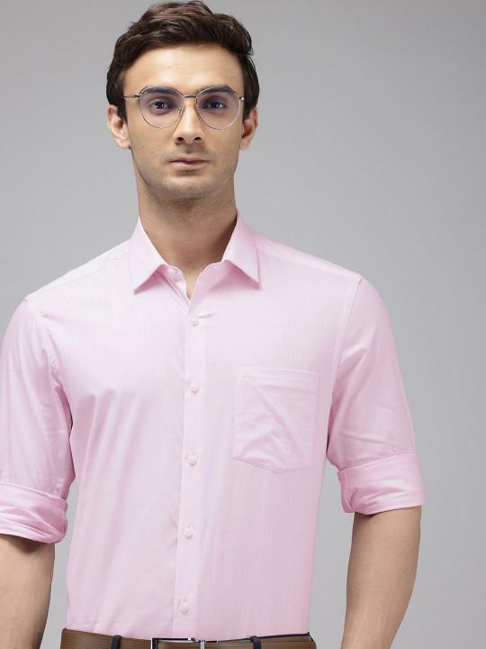 Arrow Self Design Manhattan Slim Fit Opaque Pure Cotton Formal Shirt