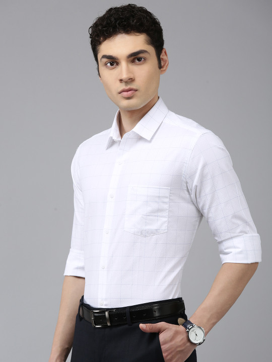 Arrow Manhattan Slim Fit Windowpane Checks Pure Cotton Formal Shirt