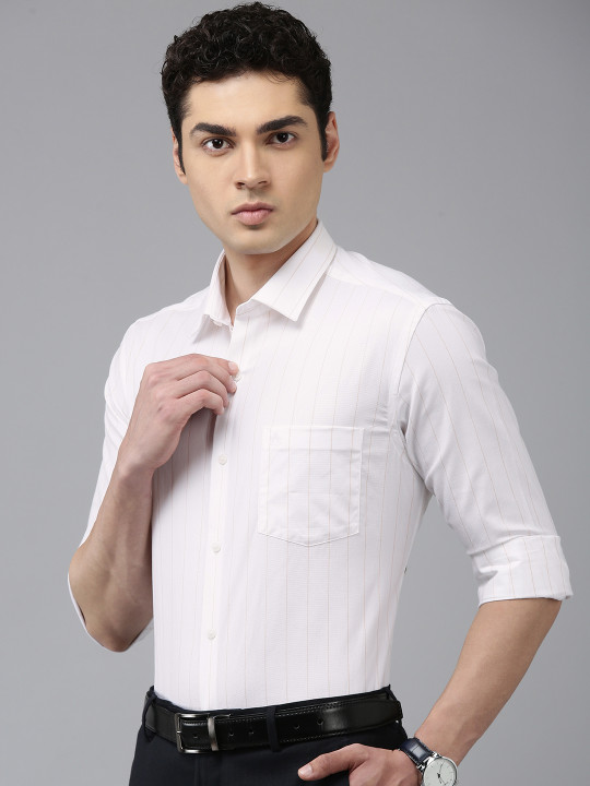 Arrow Pure Cotton Manhattan Slim Fit Opaque Striped Formal Shirt