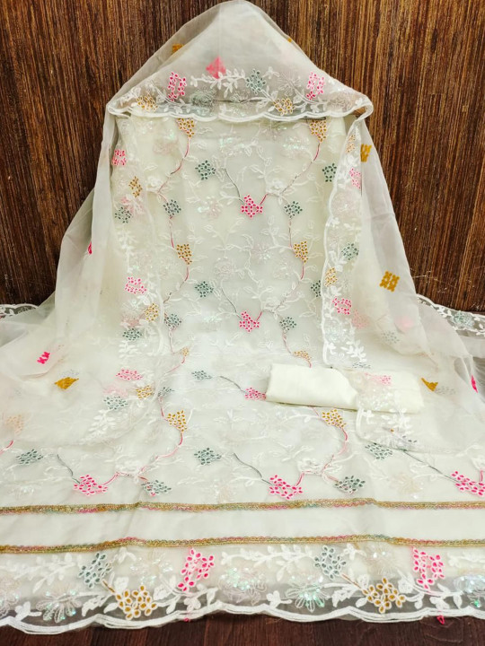 LeeliPeeri Designer Floral Embroidered Organza Unstitched Dress Material