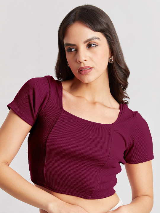 BerryBird Square Neck Solid Crop Top