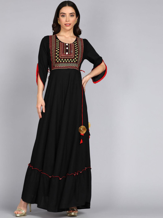 ftDiva Floral Embroidered Flared Maxi Dress
