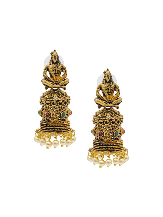 Shining Jewel - By Shivansh Gold-Plated Cubic Zirconia Contemporary Jhumkas Earrings