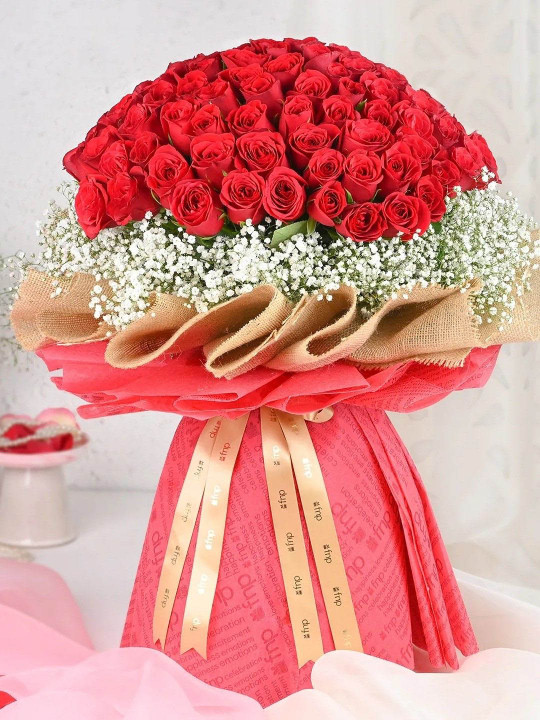 fnp Red 100 Pcs Joyful & Loved Roses Bouquet