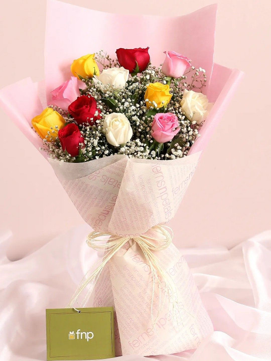 fnp Red & White 12 Pieces Roses Fresh Flowers Bouquet