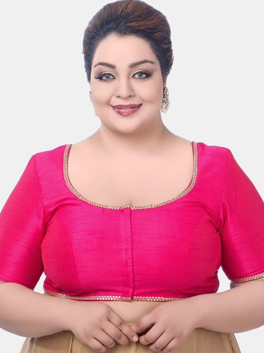 Biyu Round Neck Silk Readymade Saree Blouse