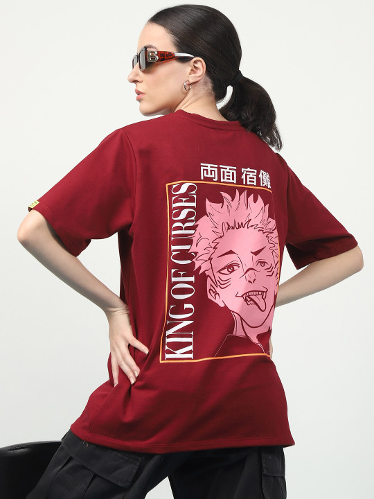 Rigo Women Round Neck Graphic Printed Pure Cotton Oversized T-shirt