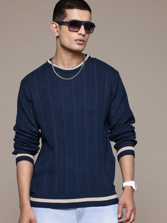 Roadster The Lifestyle Co. Men Cable Knit Acrylic Pullover