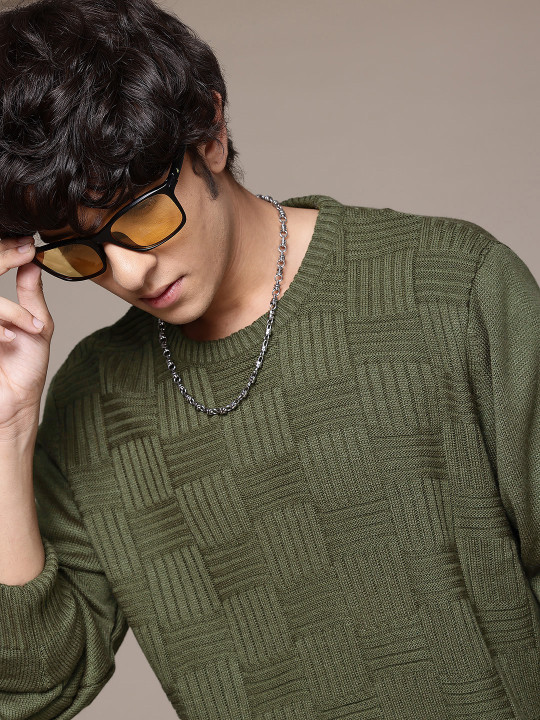 Roadster The Life Co. Self-Design Checked Pullover Sweater
