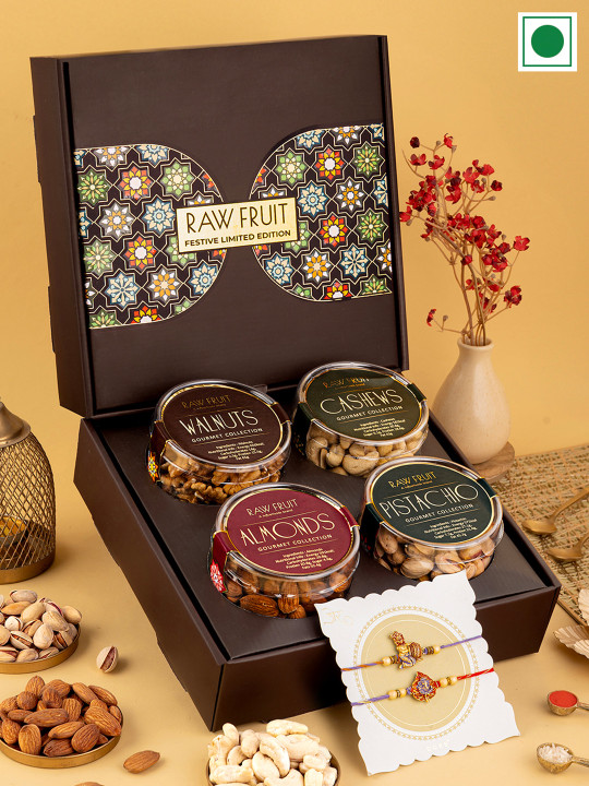 RawFruit Set of 2 Rakhi & Dry Fruits Gift Set