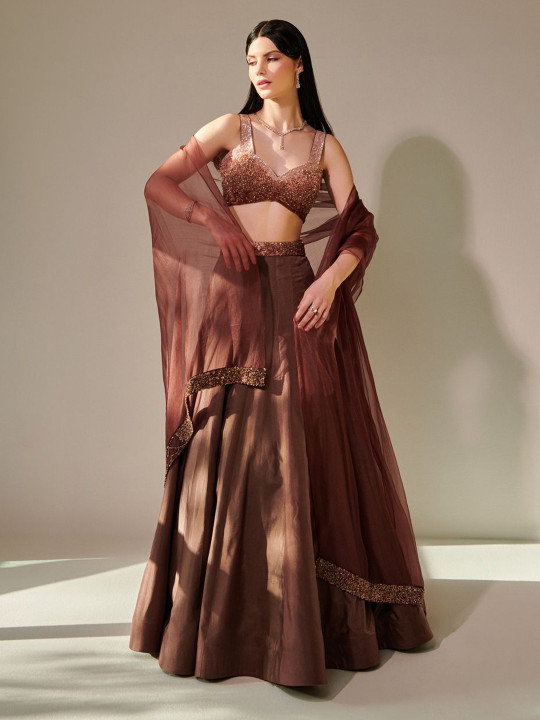ONE KNOT ONE ONE KNOT Embellished Mirror Work Made to Measure Lehenga & Blouse With Dupatta