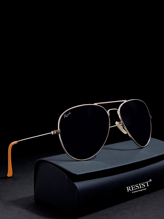 RESIST EYEWEAR UNISEX Gold Black UV Protected Aviator Sunglasses