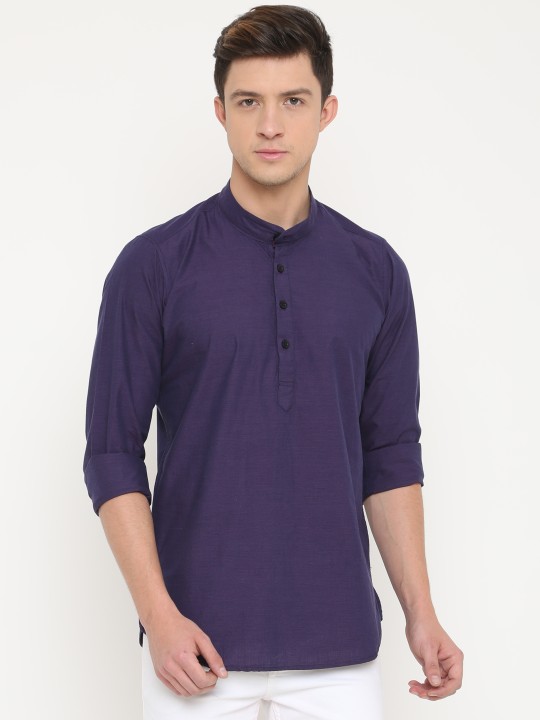 Men Purple Solid Straight Kurta S