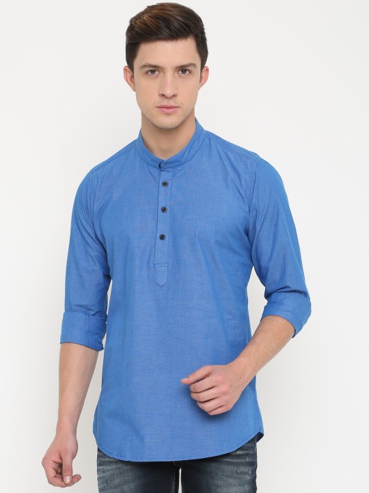 Men Blue Solid Straight Kurta S