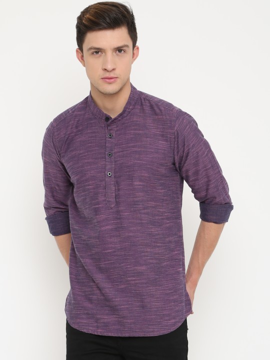 Men Purple Woven Design Straight Kurta S