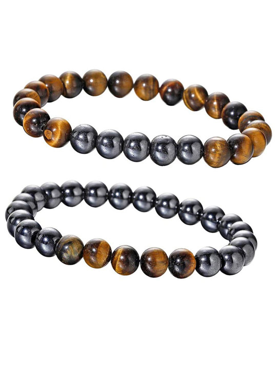 Young & Forever Unisex Set Of 2 Tigers Eye Elasticated Bracelets