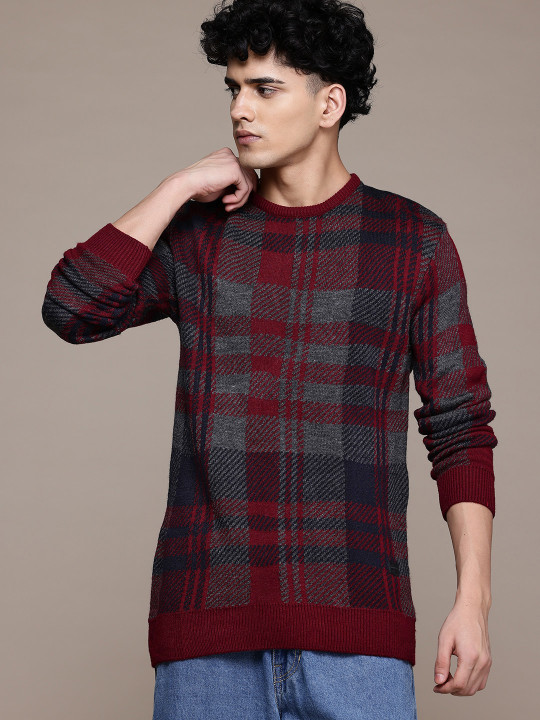 Roadster The Lifestyle Co. Tartan Checked Pure Acrylic Longline Pullover