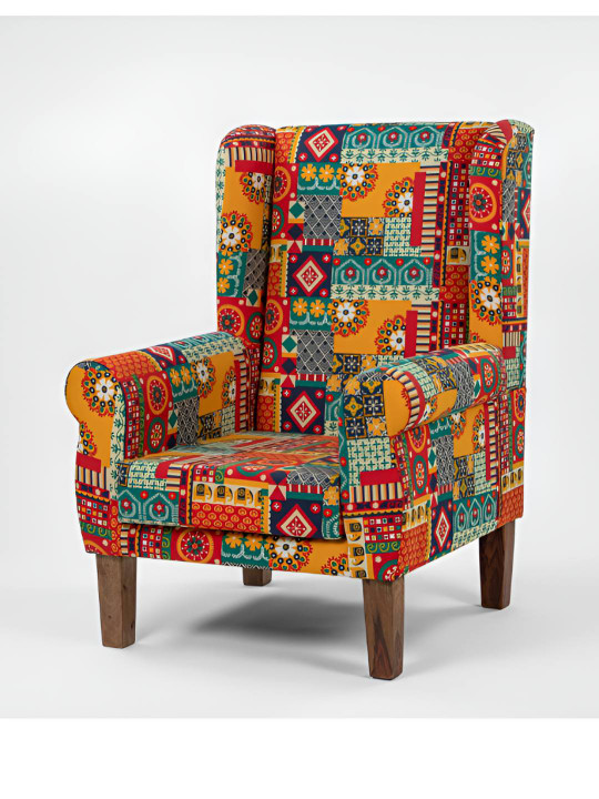 Chumbak Orange-Colored & Green Printed Begum Wing Chair image