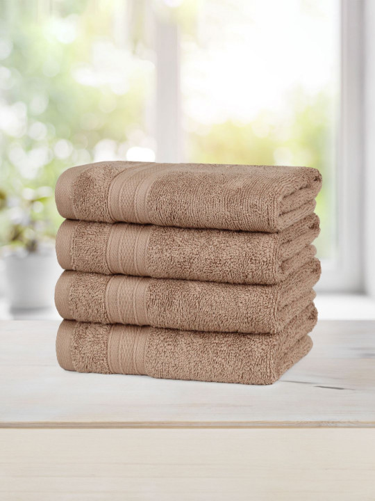 MYTRIDENT Brown 4 Pieces Cotton 500GSM Highly Absorbent Hand Towels