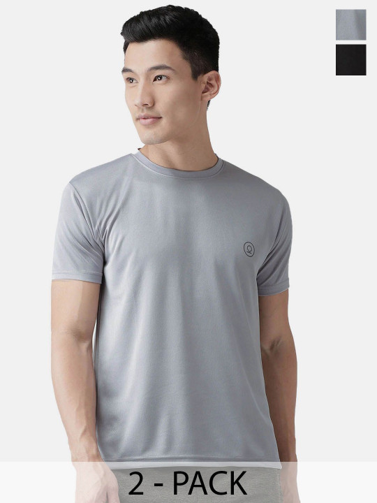 CHKOKKO Pack Of 2 Men Solid Round Neck T-shirt