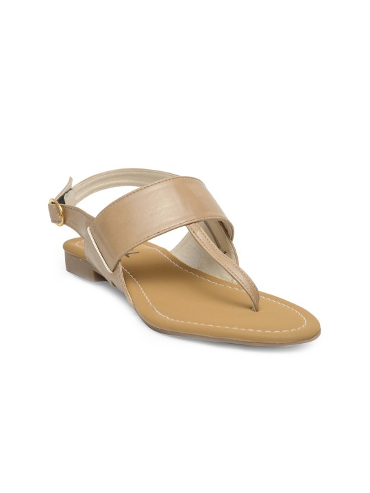 Women Beige Solid Synthetic Patent Open Toe Flats 36