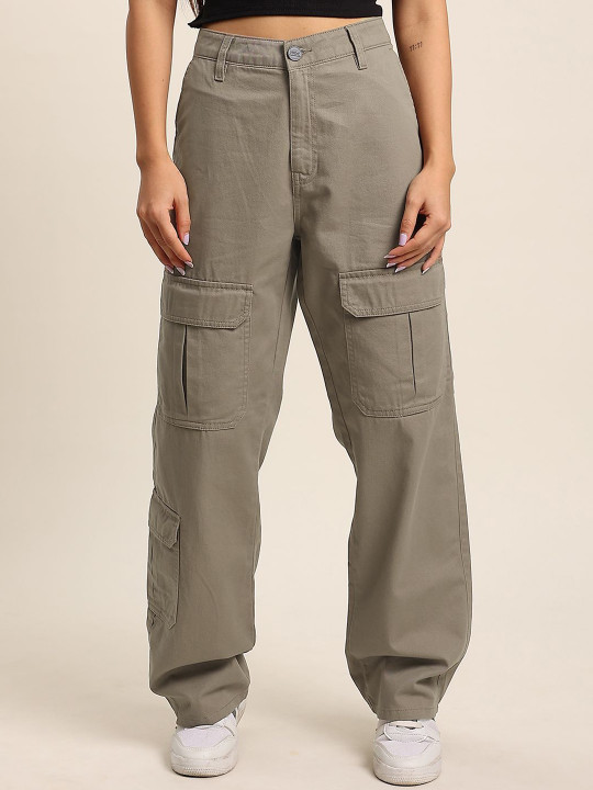 Women Straight Fit High-Rise Cargos Trousers