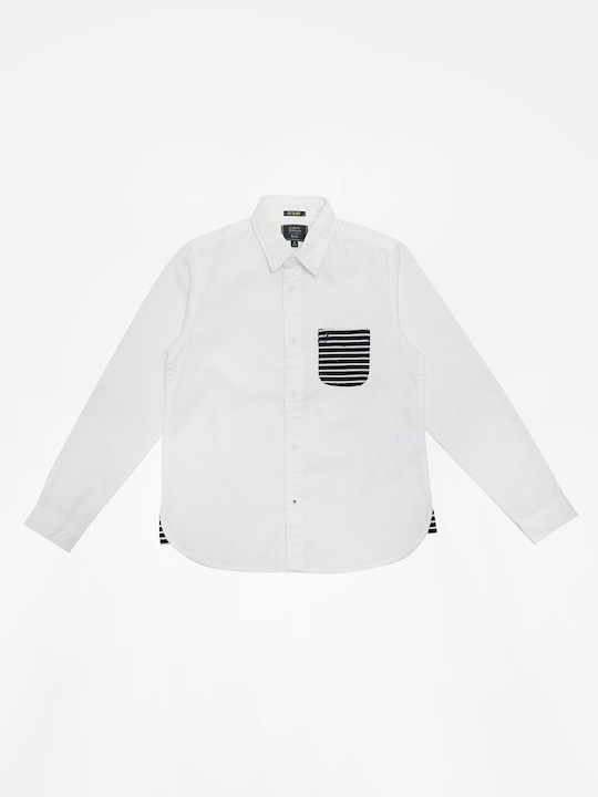 Boys White Regular Fit Solid Casual Shirt