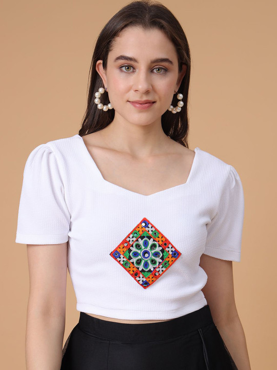 Frolic Rolic Knitted Embroidered Patch Work Polyester Blouse