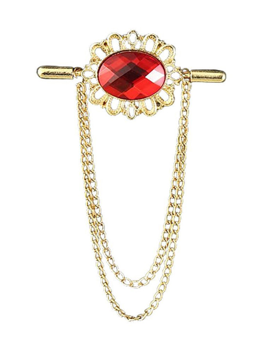 SYGA Men Stone Studded Lapel Pin Chain Tassel Brooch