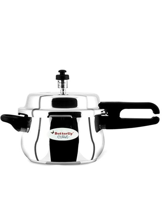 Butterfly Curve Silver Toned & Black Induction Base Stainless Steel Pressure Cooker 3 L