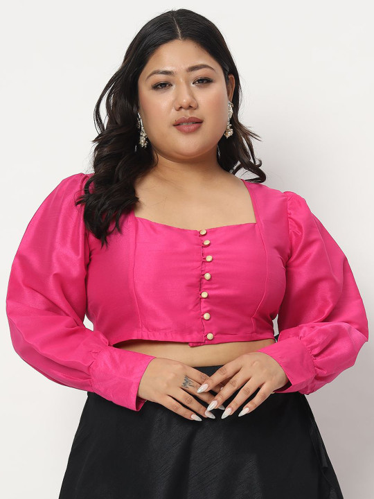 studio rasa Plus Size Chroma Button Down Saree Blouse