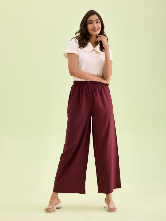 Go Colors Women Solid Mid Rise Palazzos