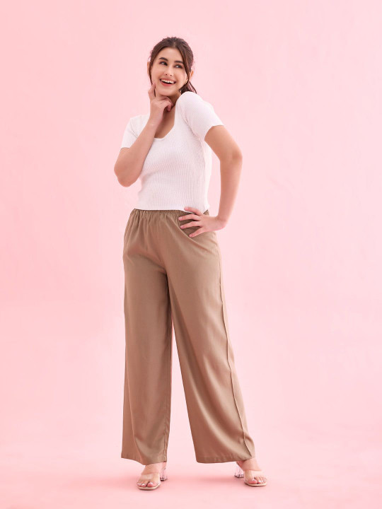 Go Colors Women Wide Leg Mid Rise Palazzos
