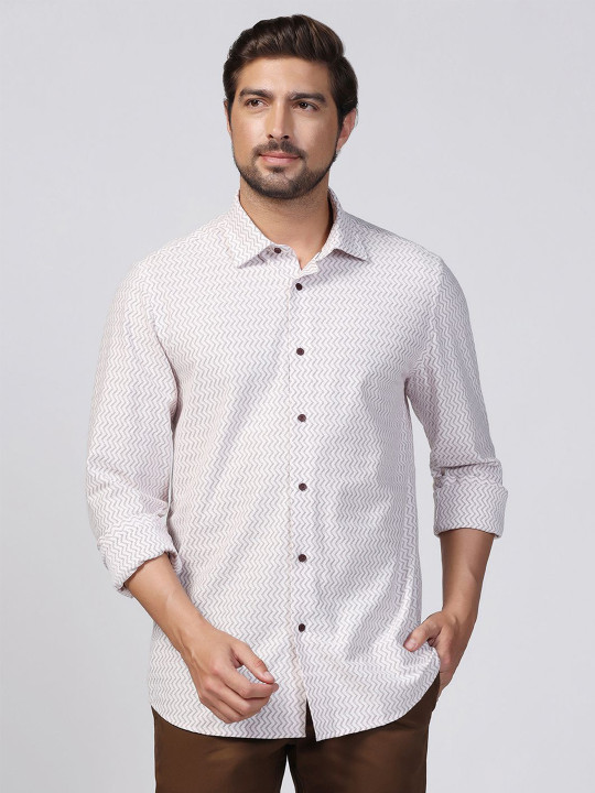 Blackberrys Men Slim Fit Zig Zag Printed Casual Shirt