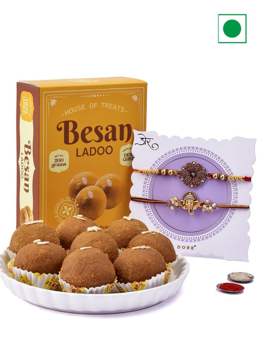 Hyperfoods Gift Happiness Set Of 2 Rakhi With Besan Laddu Sweet Gifts