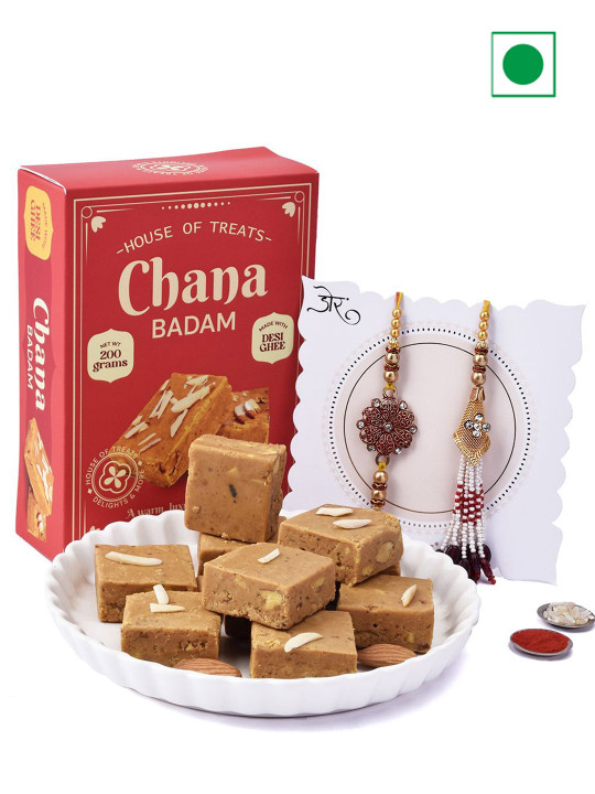 Hyperfoods Set Of 2 Rakhis With Badam Barfi Sweet Gifts