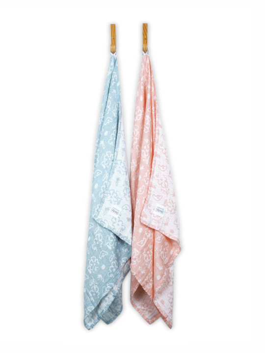 Doctor Towels Jacquard Blue Floral 300GSM Antimicrobial 2PCs Adult Thin Bath Towel-59x30In