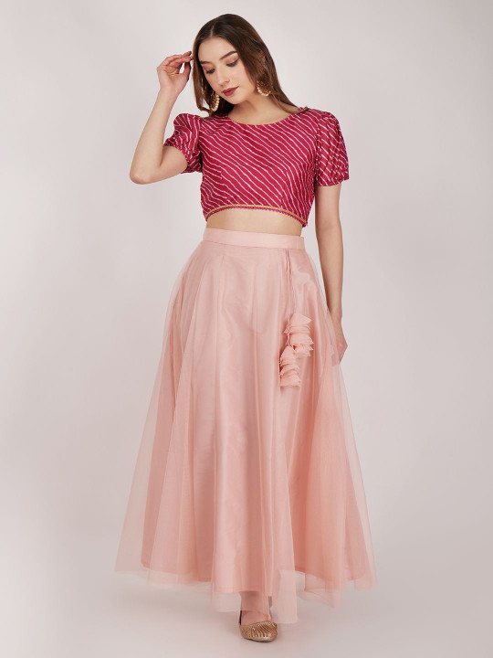 Frolic Rolic Net Skirt & Printed Silk Blouse Set