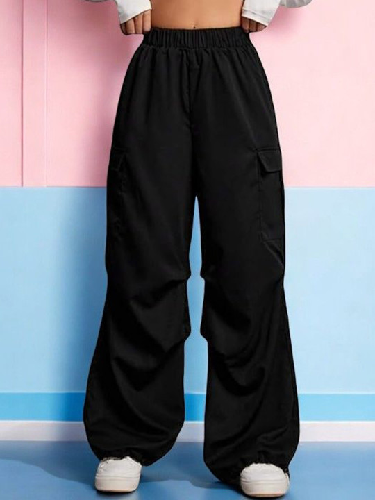TABADTOD Women Relaxed High-Rise Loose Fit Easy Wash Cargos Trousers