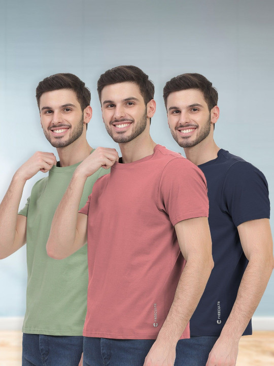 FREECULTR Men Pack of 3 Half Sleeve Round Neck Organic Cotton Tshirts