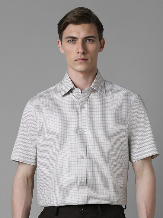 Louis Philippe Men Spread Collar Micro Checked Cotton Formal Shirt