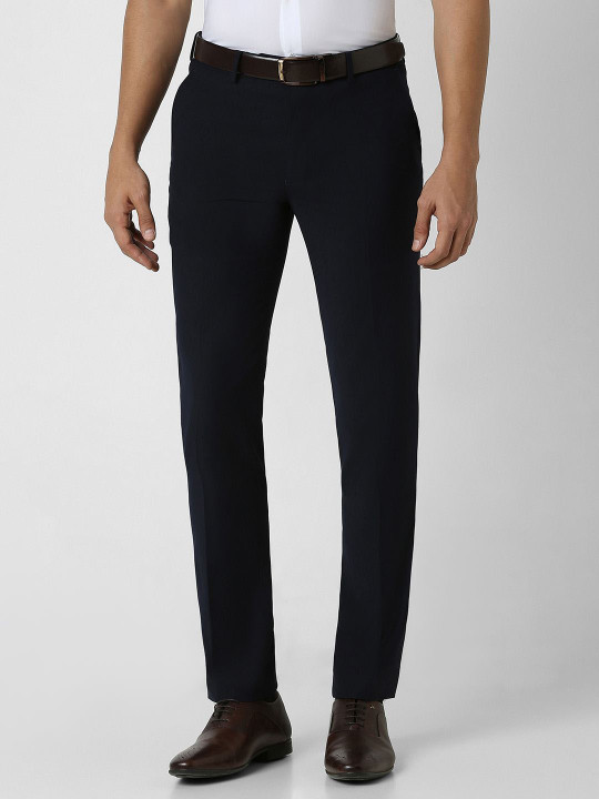 Van Heusen Men Solid Mid Rise Slim Fit Formal Trousers