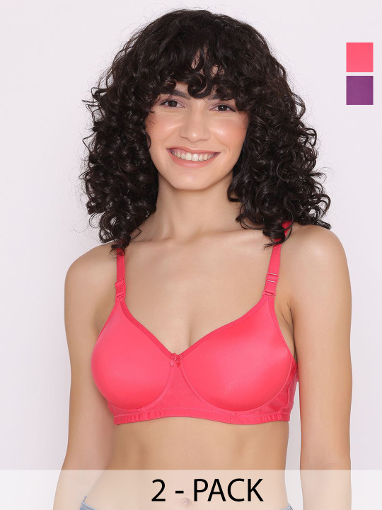 INKURV Women Pack of 2 Solid Full Coverage Lightly Padded Wireless Tshirt Bra