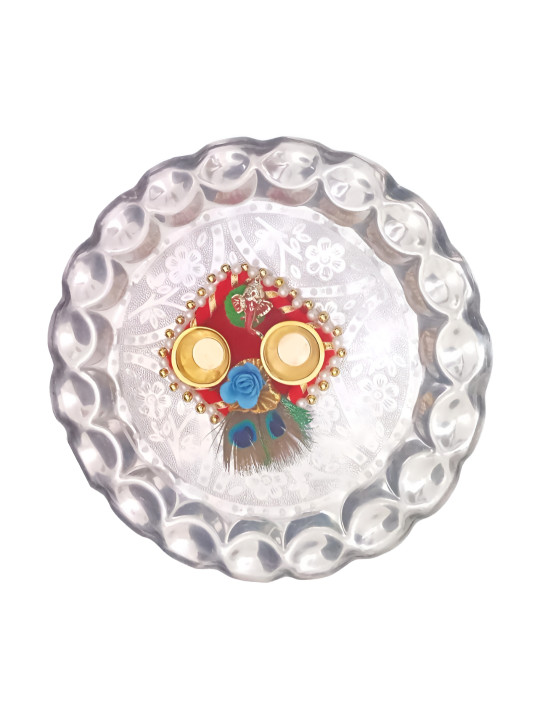PUFFSMART Textured Silver Easy to Clean Navratri Pooja Thali