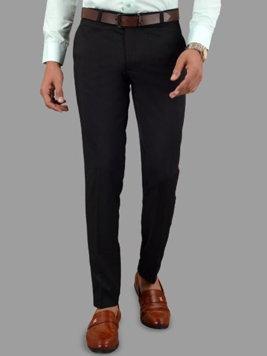 VILLAIN Men Classic Slim Fit Mid-Rise Wrinkle Free Formal Trousers