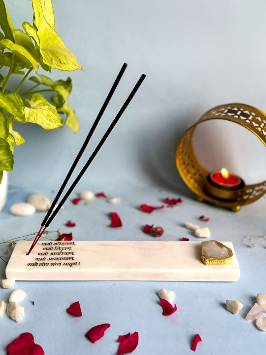HOMEARTE Marble Scented Durga Puja Incense Stick Holder