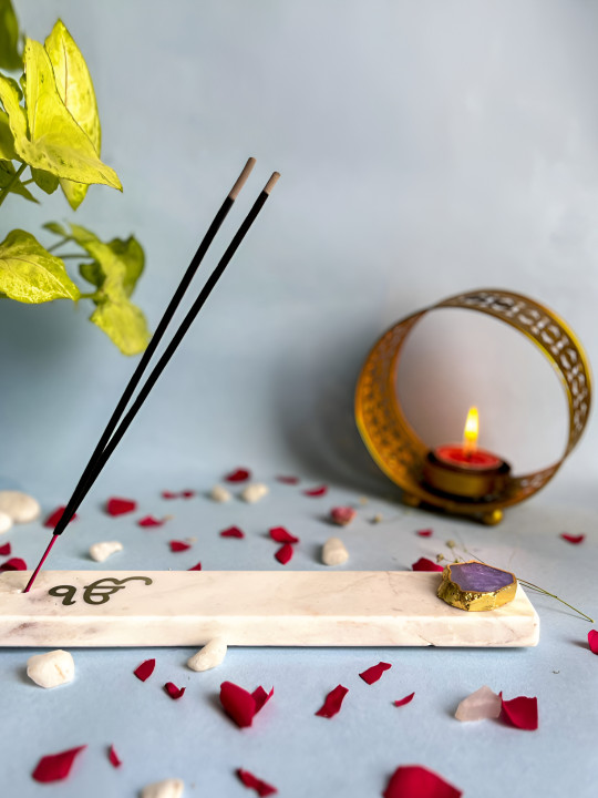HOMEARTE Marble Scented Durga Puja Incense Stick Holder