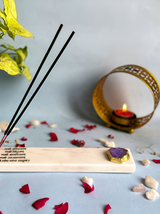 HOMEARTE Marble Scented Durga Puja Incense Stick Holder